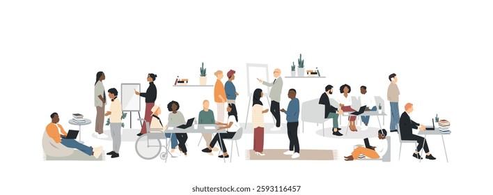Office concept. Different people work together. Modern design.