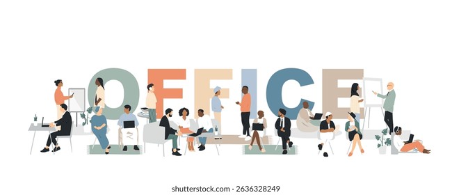 Office concept. Different people work together. Modern design.	