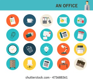 an office concept flat icons.