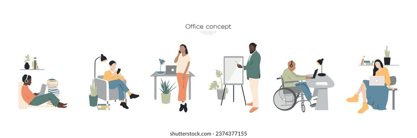 Concepto de oficina. Conjunto de iconos. Diseño minimalista moderno.