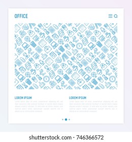 Office concept with thin line icons of manager, coffee machine, chair, career growth, e-mail, folders, watercooler, lamp. Vector illustration for banner, web page, print media.