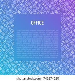 Office concept with thin line icons of manager, coffee machine, chair, career growth, e-mail, folders, watercooler, lamp. Vector illustration for banner, web page, print media.