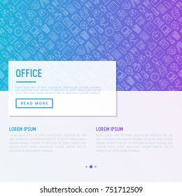 Office concept with thin line icons of manager, coffee machine, chair, career growth, e-mail, folders, watercooler, lamp. Vector illustration for banner, web page, print media.