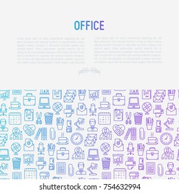 Office concept with thin line icons of manager, coffee machine, chair, career growth, e-mail, folders, watercooler, lamp. Vector illustration for banner, web page, print media.