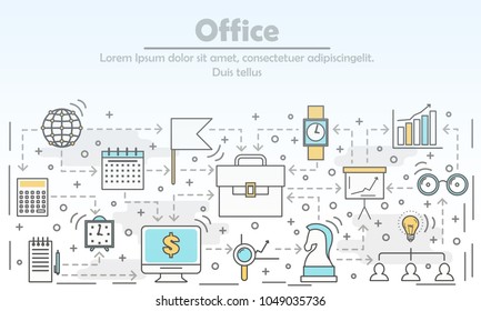 Office concept vector illustration. Modern thin line flat style design element with business symbols for website banners and printed materials.