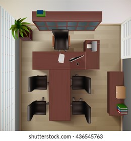 Office Conference Room Interior Realistic Background Vector Illustration