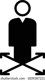 Office Coordinator concept, hrm symbol on white background, Man with Multi directional arrows vector Glyph icon design