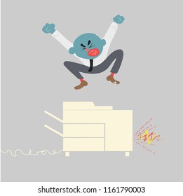 Office copy machine malfunction, angry man.