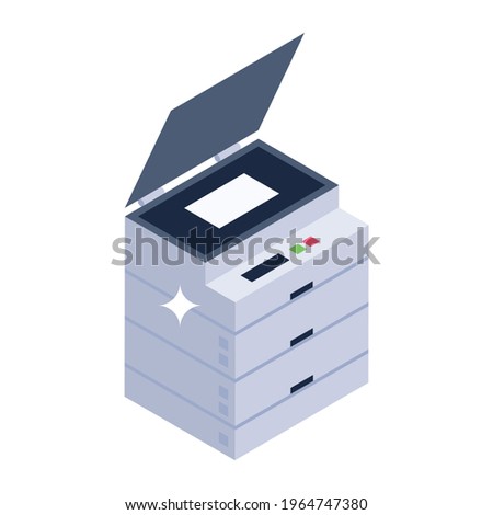 Office copying machine, isometric icon of photocopier 