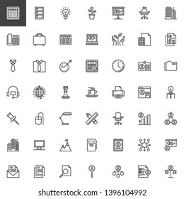 Office and corporate business line icons set. linear style symbols collection, outline signs pack. vector graphics. Set includes icons as Calendar page, Idea lamp, Presentation board, Team Management 