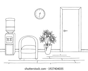 Office corridor graphic black white interior sketch vector 