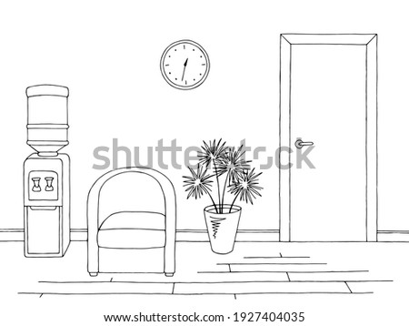 Office corridor graphic black white interior sketch vector 