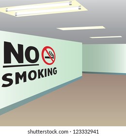 Office corridor with the words do not smoke. Vector illustration.