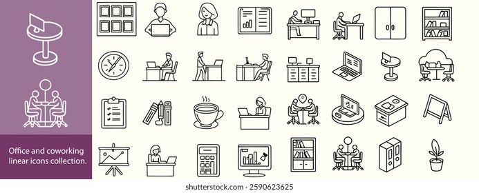 Office and cowering linear icons collection. Big set of thin line icons in black. Vector illustration