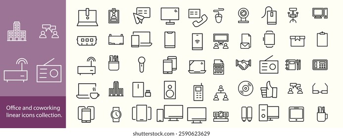 Office and cowering linear icons collection. Big set of thin line icons in black. Vector illustration