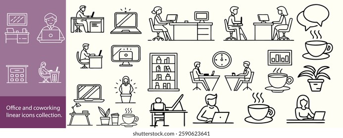 Office and cowering linear icons collection. Big set of thin line icons in black. Vector illustration