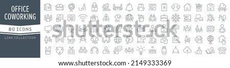 Office and coworking line icons collection. Big UI icon set in a flat design. Thin outline icons pack. Vector illustration EPS10