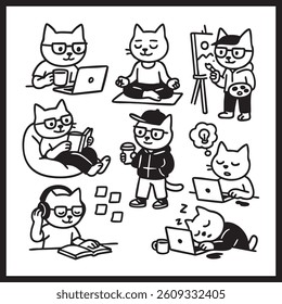 Office Creative Cat Minimalist, Modren, Lineart Vector for Work and Cat-Themed Designs
