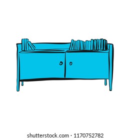 Office cupboard with books. hand-drawn vector sketch. business concept design.