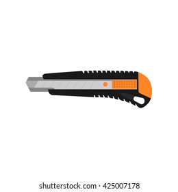 Office cutter. Flat knife. Flat icon. Vector image. Isolated object.