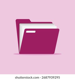 Office dark purple folder icon. File folder containing documents. Vector illustration.