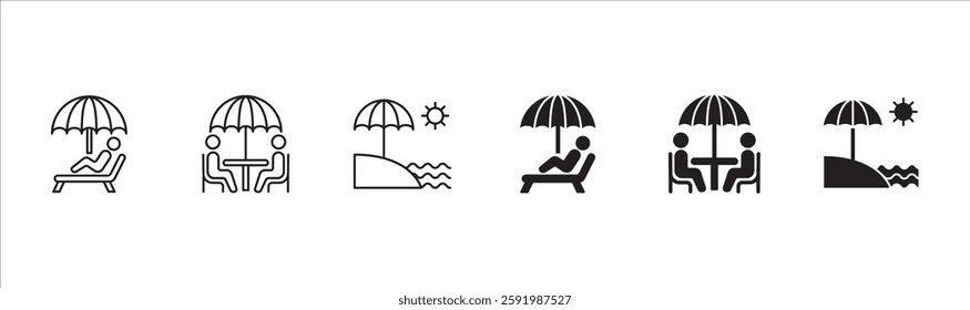 Office day off icon set. Holiday and vacation icon collection. Icon set contain symbol of work, business, travel, job, beach, mountain, summer, umbrella, suitcase. Vector stock illustration.