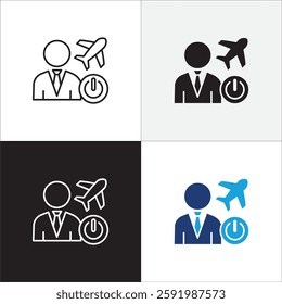 Office day off icon set. Holiday and vacation icon collection. Icon set contain symbol of work, business, travel, job, beach, mountain, summer, umbrella, suitcase. Vector stock illustration.