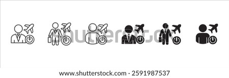 Office day off icon set. Holiday and vacation icon collection. Icon set contain symbol of work, business, travel, job, beach, mountain, summer, umbrella, suitcase. Vector stock illustration.