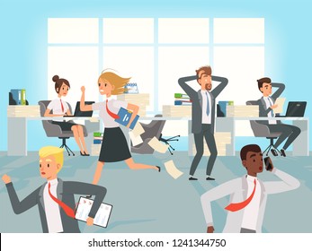 Office deadline. Business workers managers stress running on workplaces at work vector characters