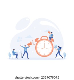 Office deadline, Stressed employees working overtime, Time management,  flat vector modern illustration