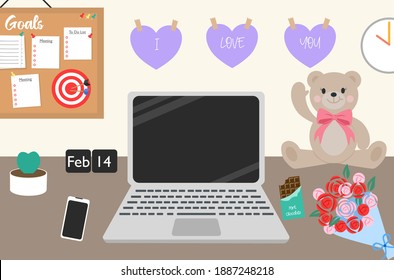 Office workspace’s decorated in Valentine’s Day.