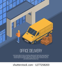 Office delivery concept background. Isometric illustration of office delivery vector concept background for web design