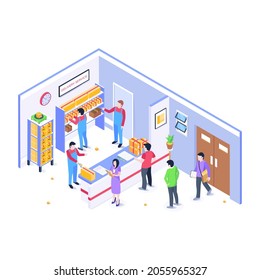 Una oficina de servicios de entrega, oficina de carga, ilustración isométrica 