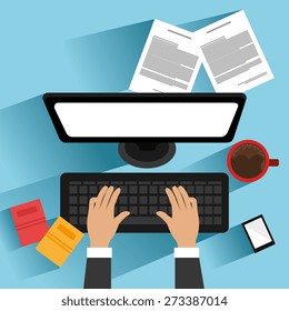 Office design over blue background, vector illustration.