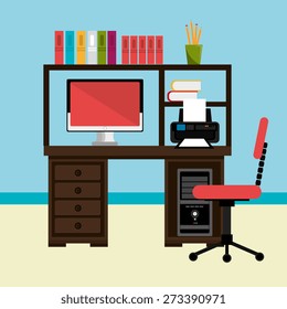 Office design over blue background, vector illustration.