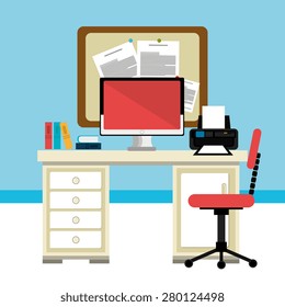 Office design over blue background, vector illustration.