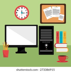 Office design over green background, vector illustration.