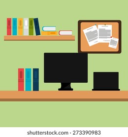 Office design over green background, vector illustration.
