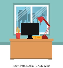 Office design over green background, vector illustration.