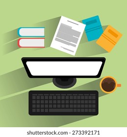 Office design over green background, vector illustration.