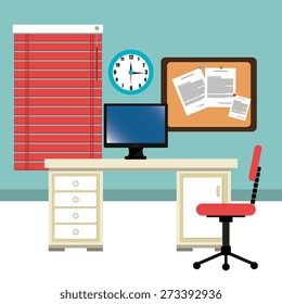 Office design over green background, vector illustration.