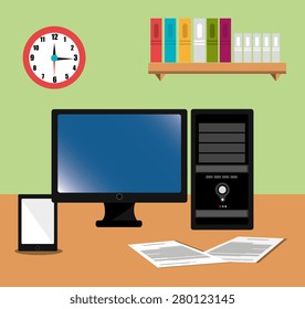 Office design over green background, vector illustration.
