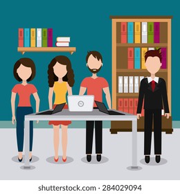 Office design over office scene background, vector illustration.