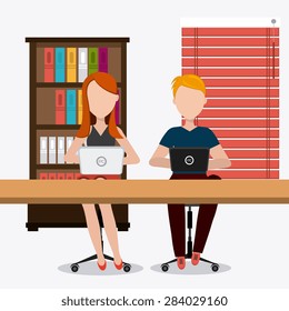 Office design over office scene background, vector illustration.