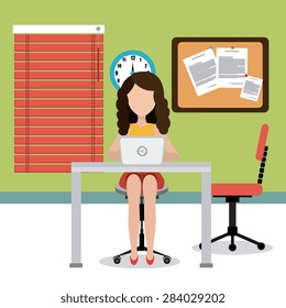 Office design over office scene background, vector illustration.