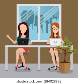 Office design over office scene background, vector illustration.