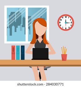 Office design over office scene background, vector illustration.
