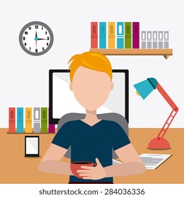 Office design over office scene background, vector illustration.