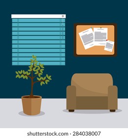 Office design over office scene background, vector illustration.