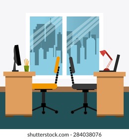 Office design over office scene background, vector illustration.